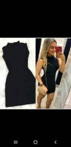 Vestido Canelado Preto