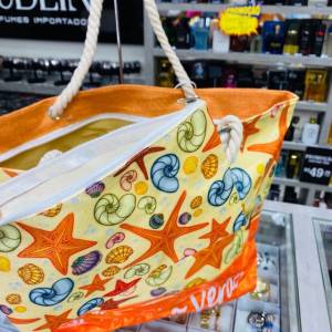 Bolsa Moda Praia Com Necessaire Laranja Com Amarelo Claro Estrela Do Mar Conchas!!