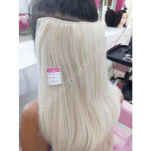 Aplique De Cabelo Tic Tac Seda Loiro Platinado