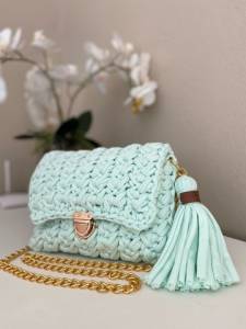 Bolsa De Croch Clutch Turquia Malha Premium Verde gua Artesanal