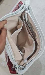 Bolsa De Couro Branca C/ Detalhes Vermelhos, Mdia, Da Couro Fino, Nova