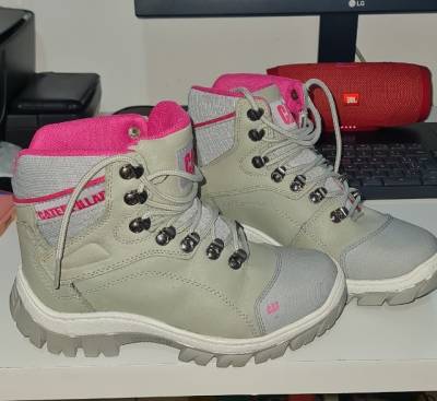 Bota Caterpillar Original Feminina Rosa E Cinza