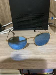 culos Rayban Round Azul Espelhado Original Usado