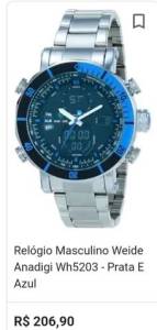 Relgio Weide Anadigi Wh5203 Prata E Azul