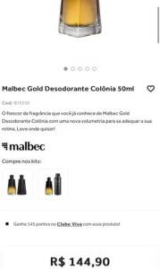 Oferta- Miniatura Malbec Gold 50 Ml (sem Caixa) O Boticrio