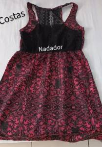 Vestido Nadador Casual Detalhe Em Renda Preta