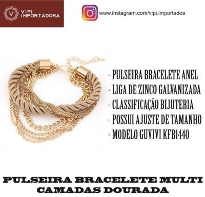 Pulseira Bracelete Multi Camadas Dourada