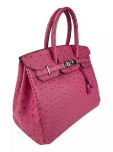 Bolsa Com Ala Herms Birkin Ostrich 35 Phw Fuchsia