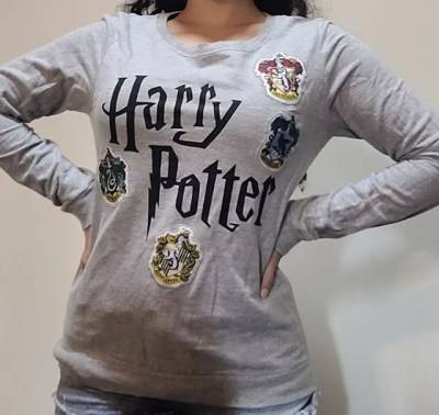 Moletom Cinza Harry Potter - Estampado Casas De Hogwarts