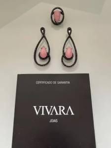 Anel Quartzo Rosa Com Zircnia Negra Vivara