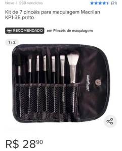 Kit De 7 Pincis Maquiagem Macrilan Kp1-3e Preto