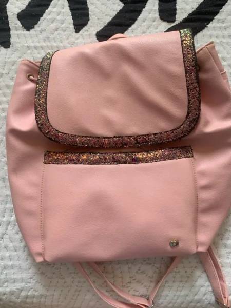 Mochila Feminina Rosa Com Glitter