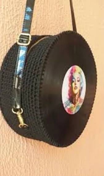 Bolsa Em Forma De Cd Vinil Feito De Croch Novinha